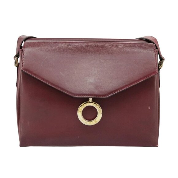CELINE Shoulder Bag Leather Wine Red Gold Auth - Picture 10 of 15